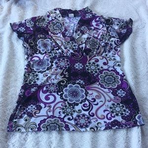 JKLA Black, White and purple paisley blouse